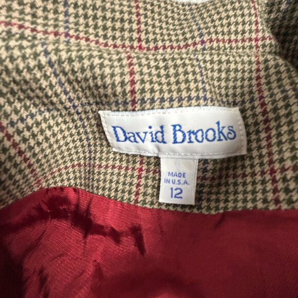Vintage David Brooks Women’s Wool Blazer Jacket Red Tartan Houndstooth USA 12 - Picture 3 of 11
